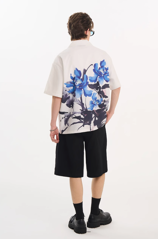 Harsh and Cruel Ink Floral Print Knots Shirt