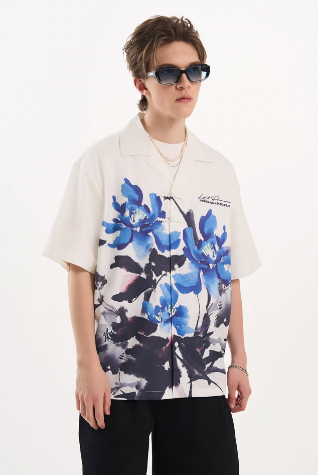 Harsh and Cruel Ink Floral Print Knots Shirt
