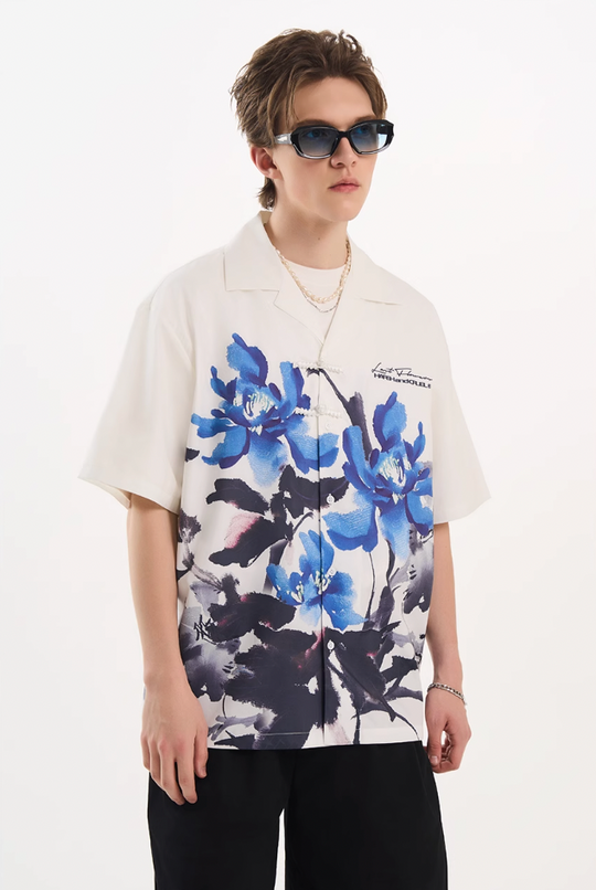 Harsh and Cruel Ink Floral Print Knots Shirt