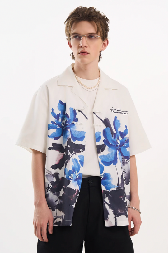 Harsh and Cruel Ink Floral Print Knots Shirt