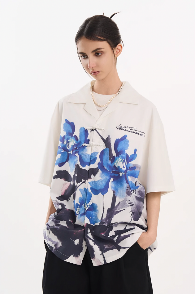 Harsh and Cruel Ink Floral Print Knots Shirt