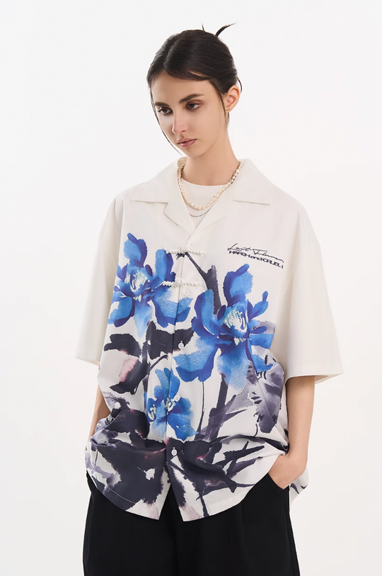 Harsh and Cruel Ink Floral Print Knots Shirt