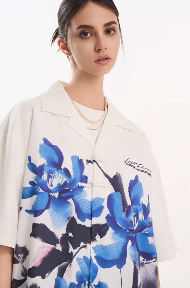 Harsh and Cruel Ink Floral Print Knots Shirt
