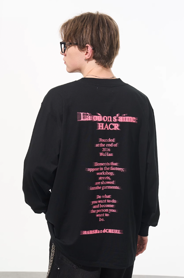Harsh and Cruel Phantom Pink Color Clash Long Sleeve Tee