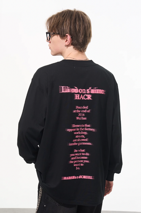 Harsh and Cruel Phantom Pink Color Clash Long Sleeve Tee