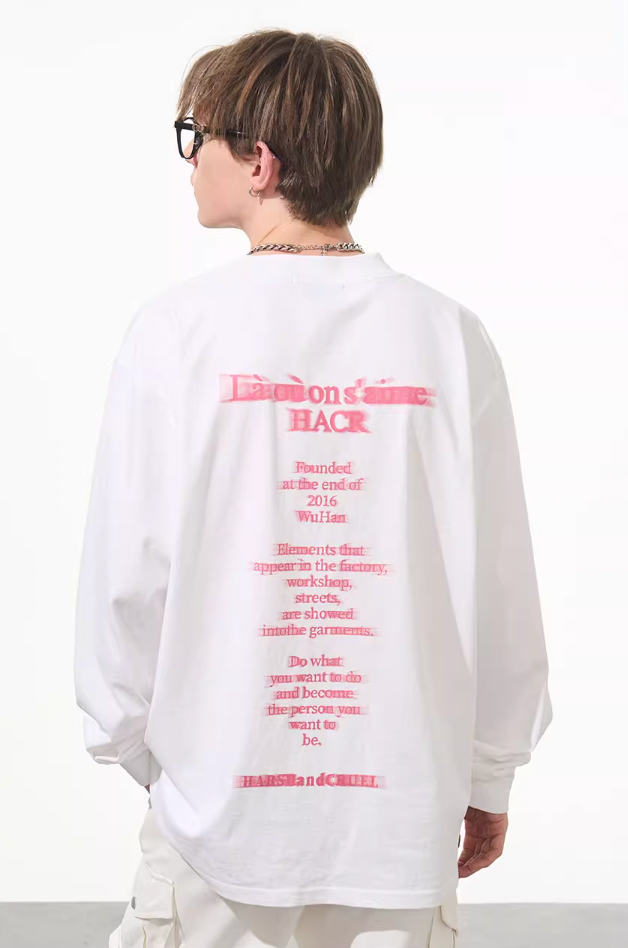 Harsh and Cruel Phantom Pink Color Clash Long Sleeve Tee