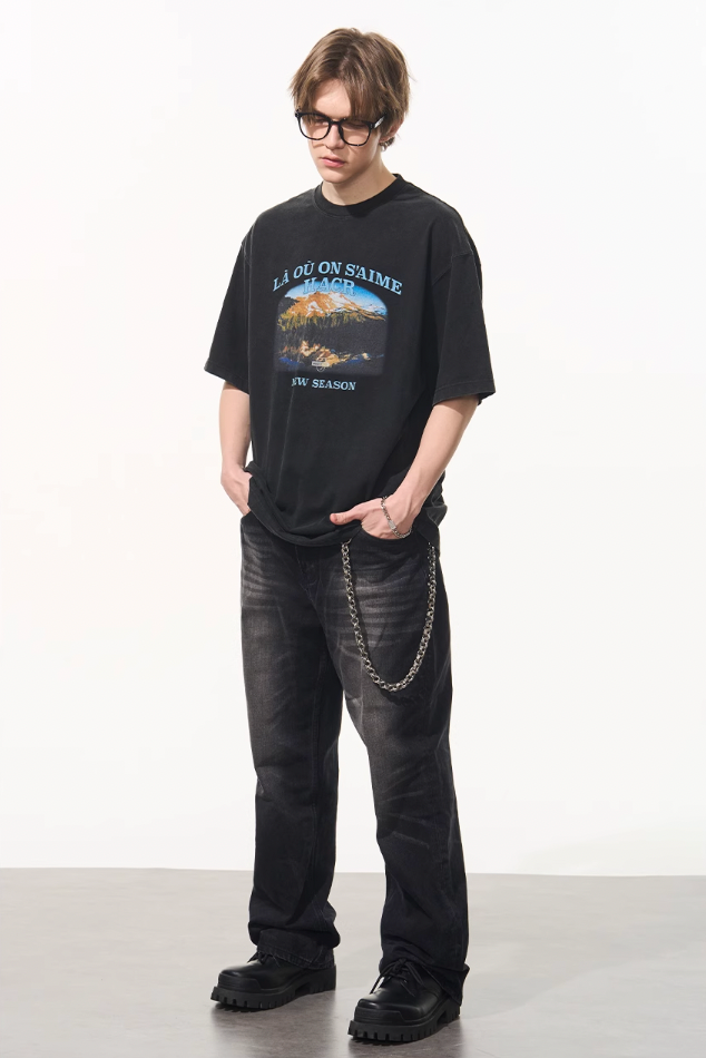 Harsh and Cruel Washed Printed Mountain Tee