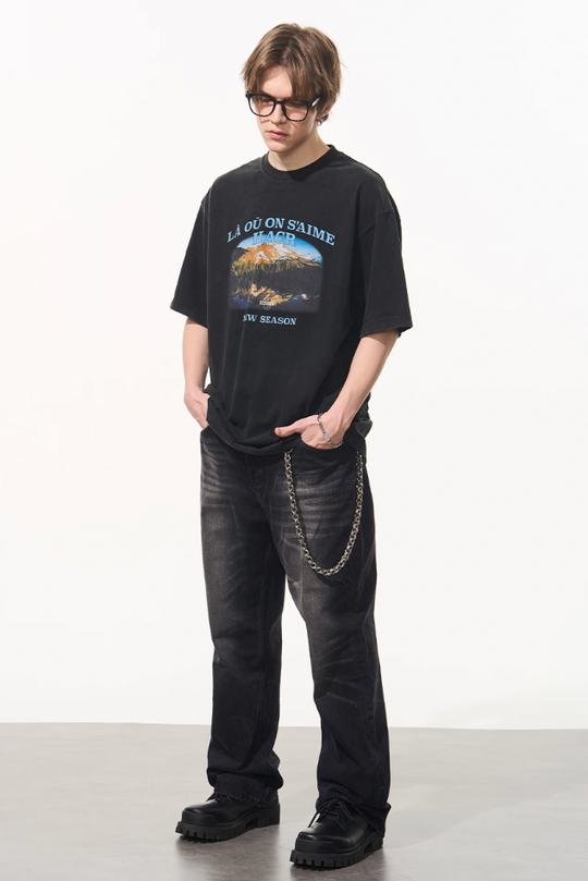 Harsh and Cruel Washed Printed Mountain Tee