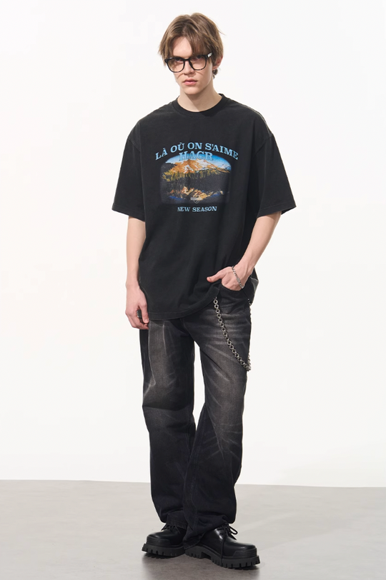 Harsh and Cruel Washed Printed Mountain Tee