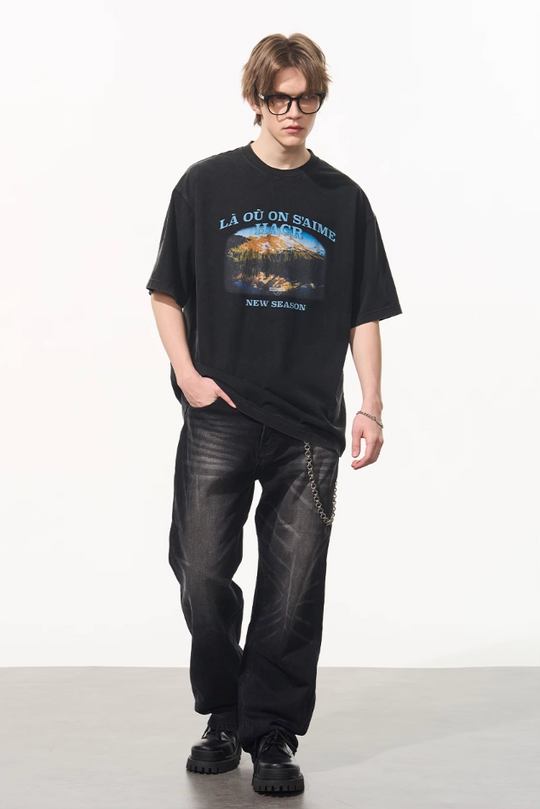 Harsh and Cruel Washed Printed Mountain Tee