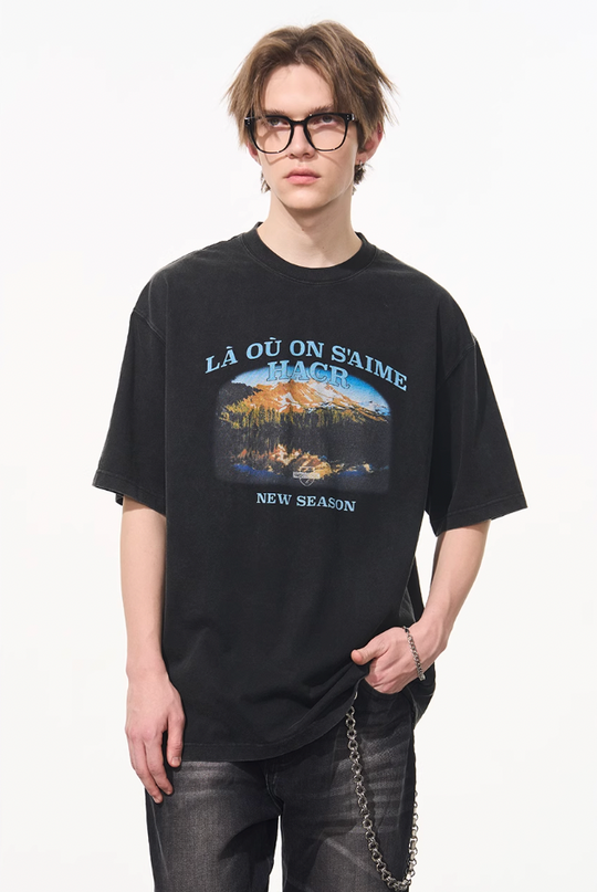 Harsh and Cruel Washed Printed Mountain Tee