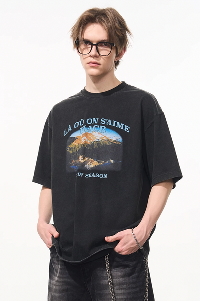Harsh and Cruel Washed Printed Mountain Tee