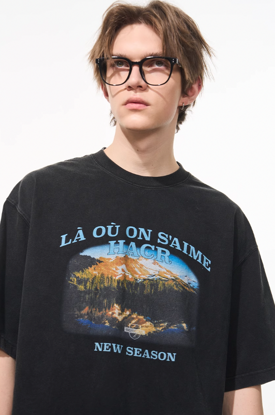 Harsh and Cruel Washed Printed Mountain Tee