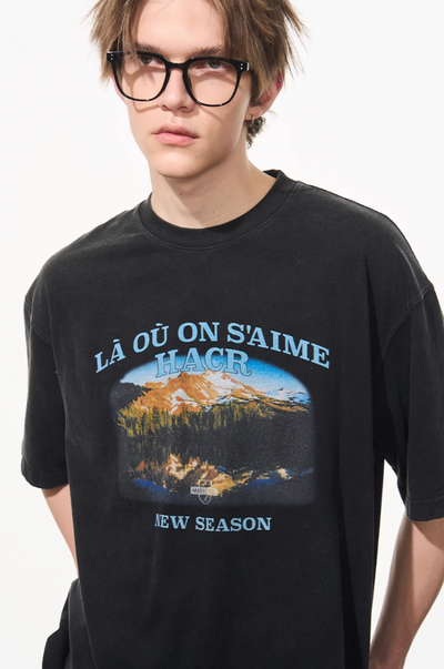 Harsh and Cruel Washed Printed Mountain Tee