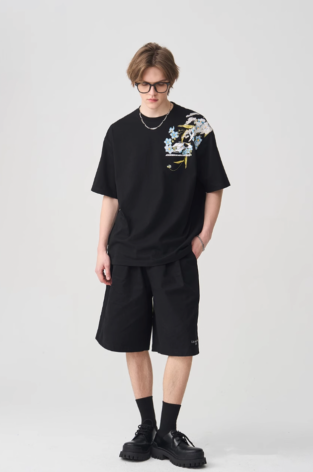 Harsh and Cruel Floral Embroidery Logo Tee