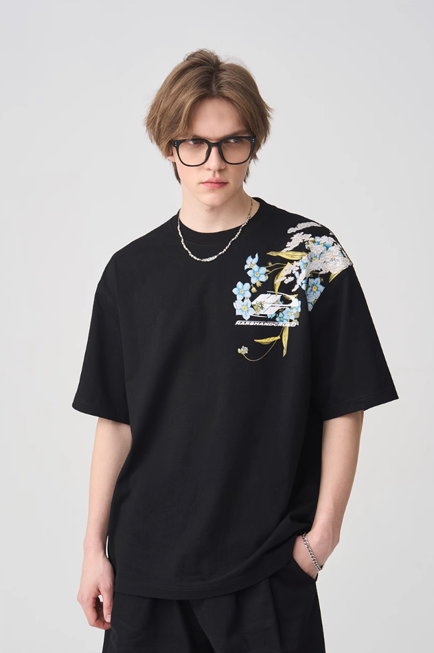 Harsh and Cruel Floral Embroidery Logo Tee