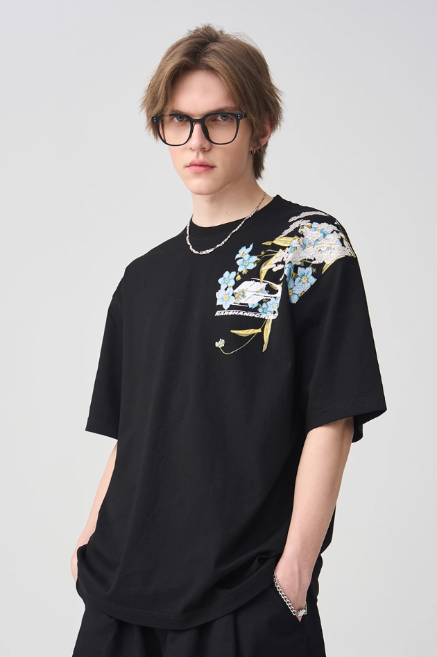 Harsh and Cruel Floral Embroidery Logo Tee