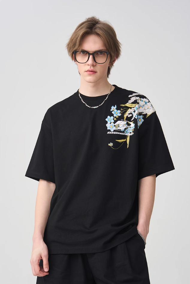 Harsh and Cruel Floral Embroidery Logo Tee