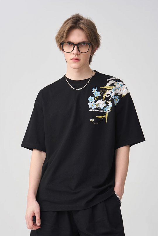 Harsh and Cruel Floral Embroidery Logo Tee