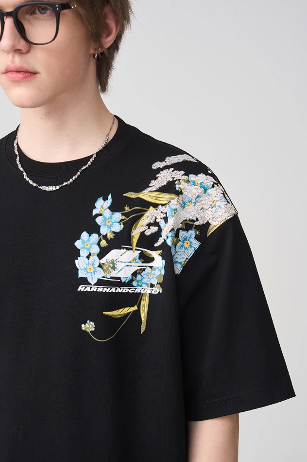 Harsh and Cruel Floral Embroidery Logo Tee