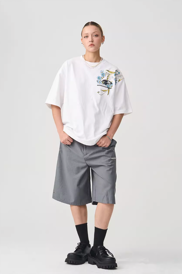 Harsh and Cruel Floral Embroidery Logo Tee