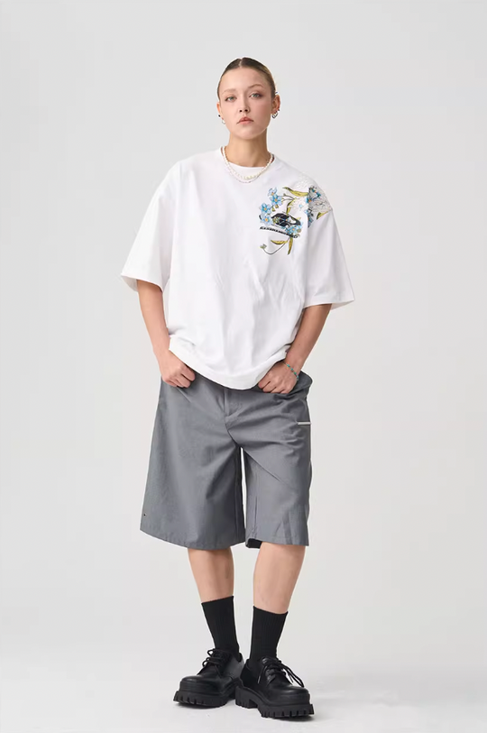 Harsh and Cruel Floral Embroidery Logo Tee