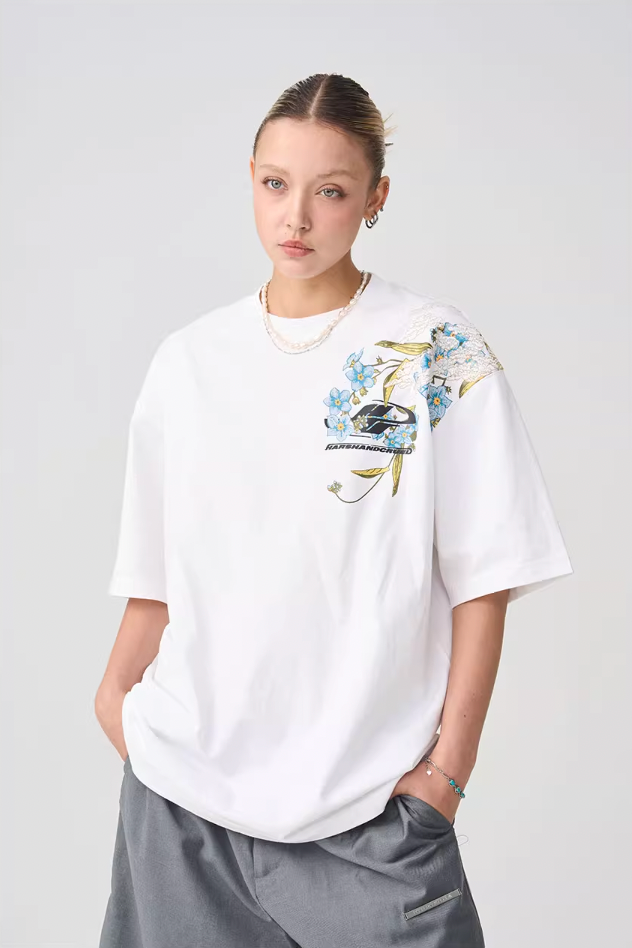 Harsh and Cruel Floral Embroidery Logo Tee