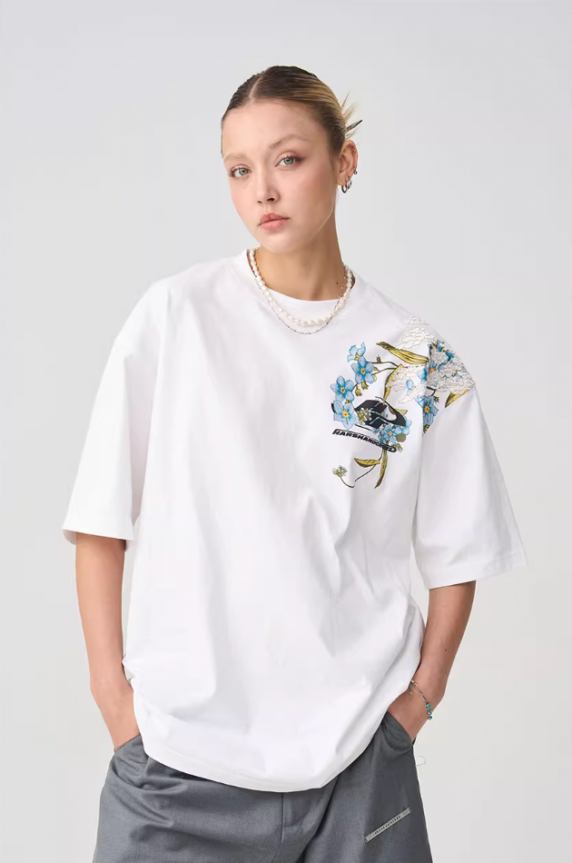 Harsh and Cruel Floral Embroidery Logo Tee