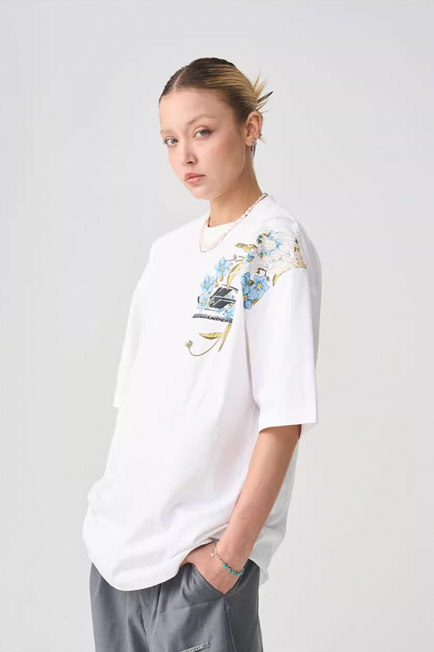 Harsh and Cruel Floral Embroidery Logo Tee