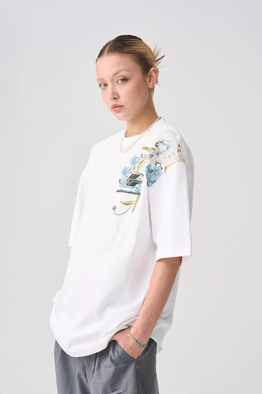 Harsh and Cruel Floral Embroidery Logo Tee