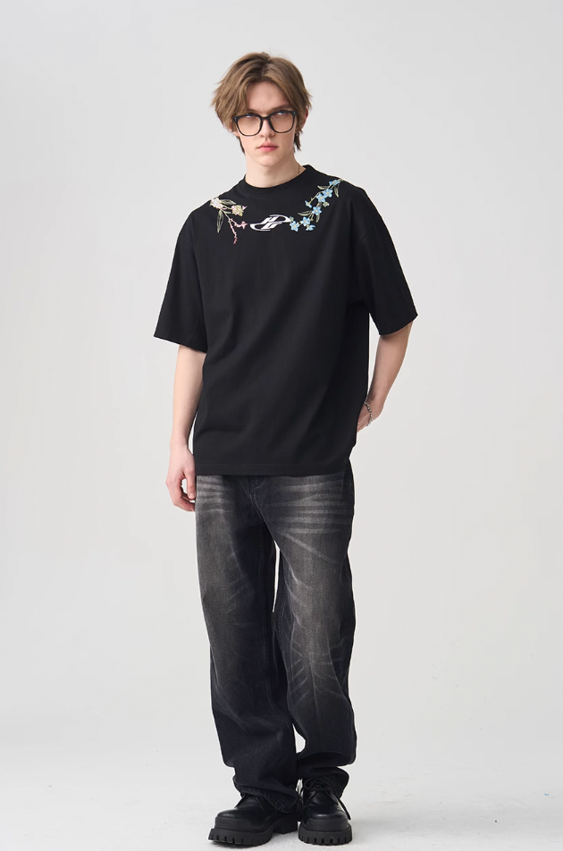 Harsh and Cruel Floral Collar Embroidery Tee