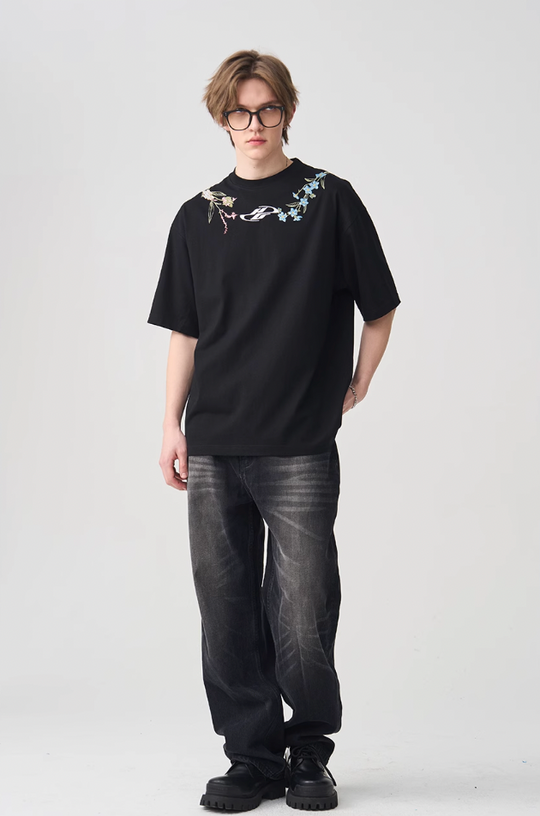 Harsh and Cruel Floral Collar Embroidery Tee