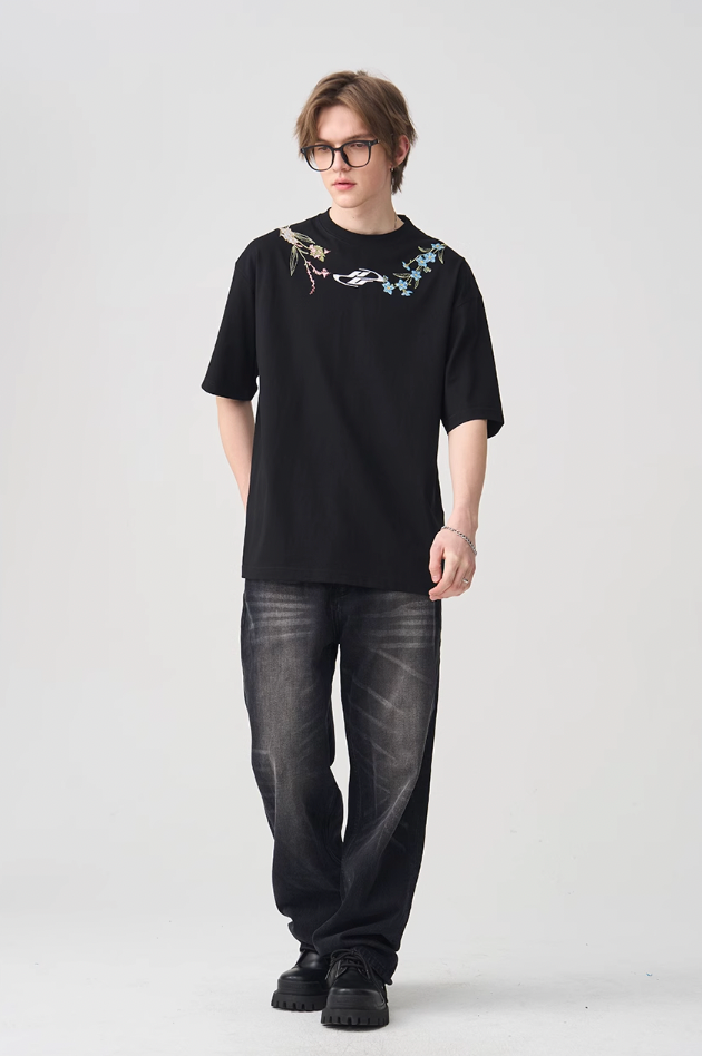 Harsh and Cruel Floral Collar Embroidery Tee