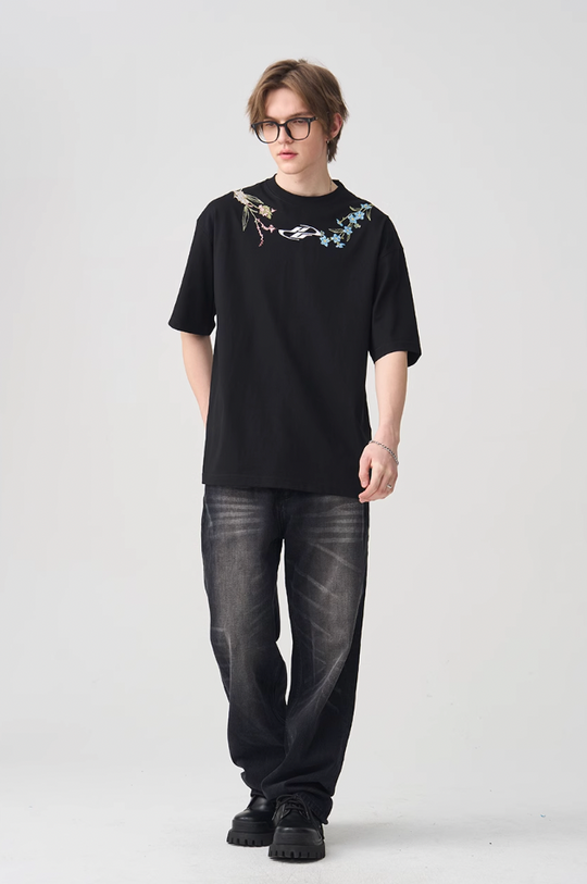 Harsh and Cruel Floral Collar Embroidery Tee