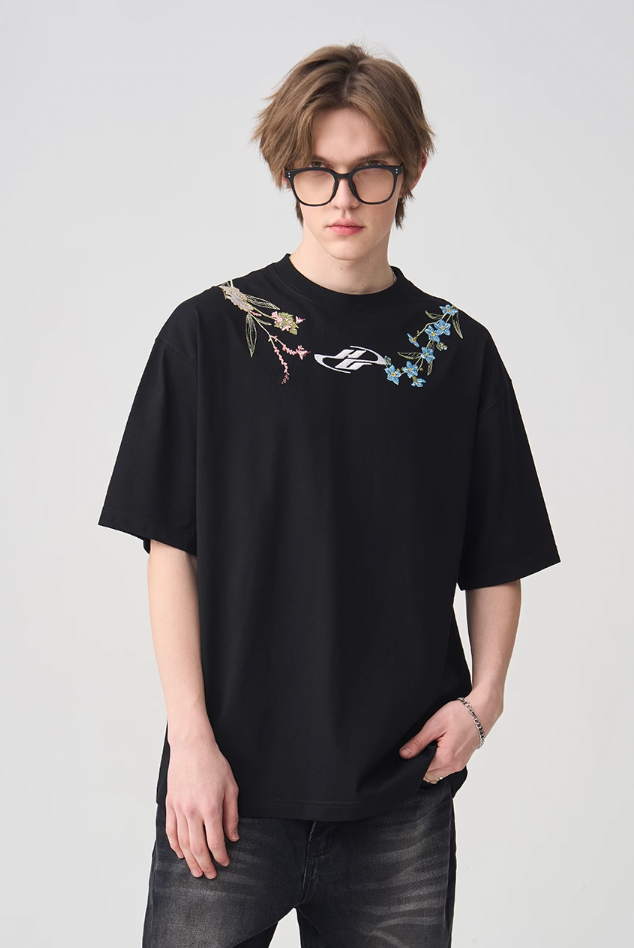Harsh and Cruel Floral Collar Embroidery Tee