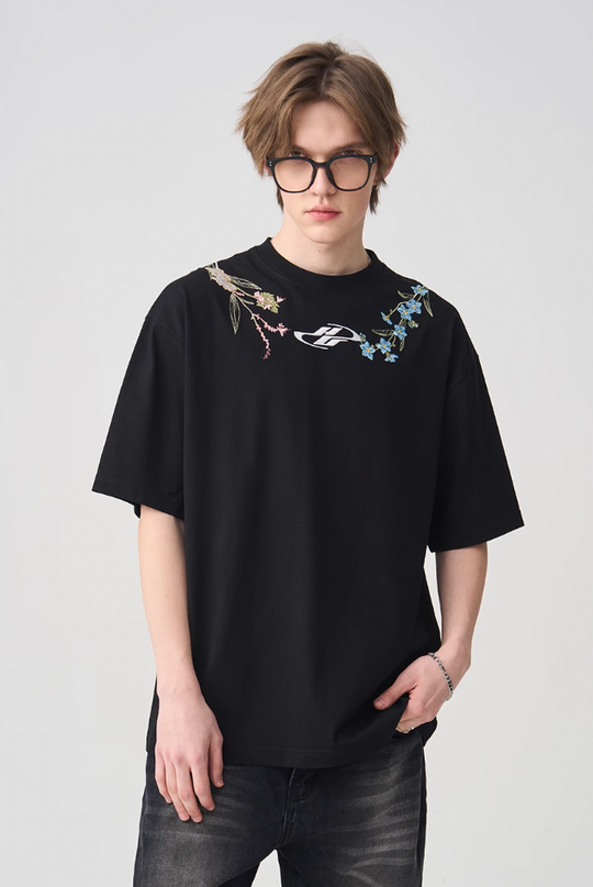Harsh and Cruel Floral Collar Embroidery Tee