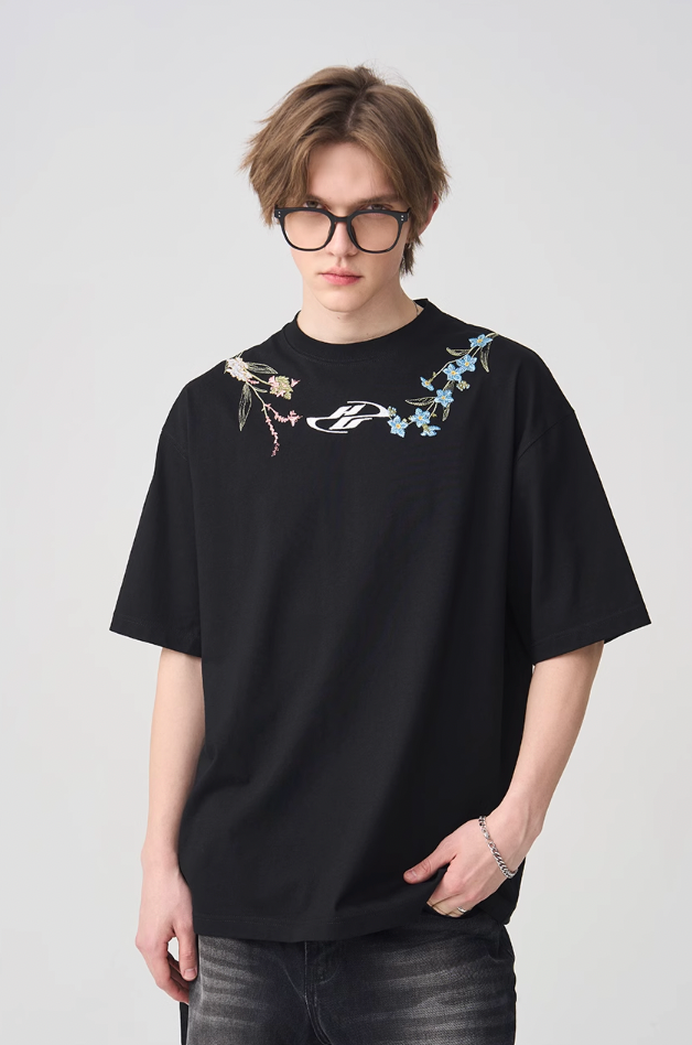 Harsh and Cruel Floral Collar Embroidery Tee