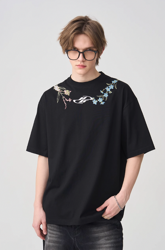 Harsh and Cruel Floral Collar Embroidery Tee