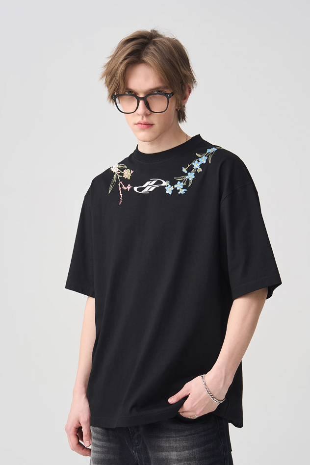 Harsh and Cruel Floral Collar Embroidery Tee