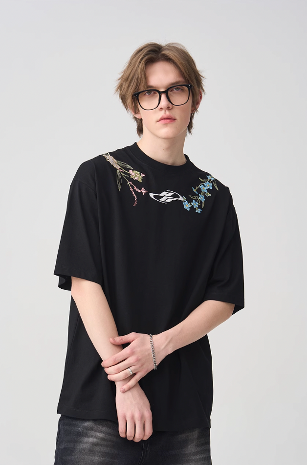 Harsh and Cruel Floral Collar Embroidery Tee
