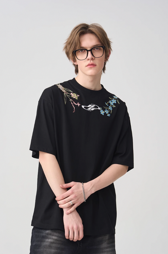 Harsh and Cruel Floral Collar Embroidery Tee