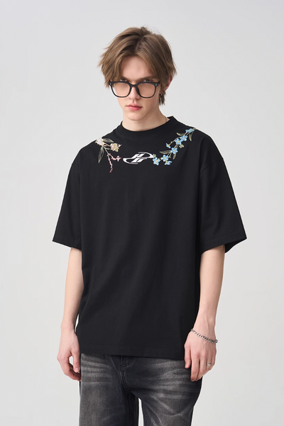 Harsh and Cruel Floral Collar Embroidery Tee