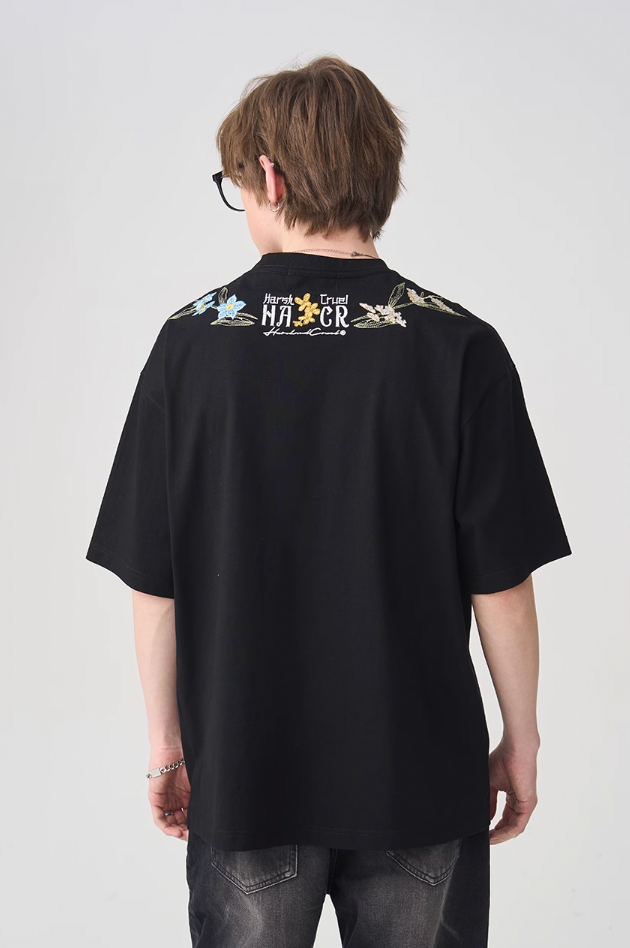 Harsh and Cruel Floral Collar Embroidery Tee