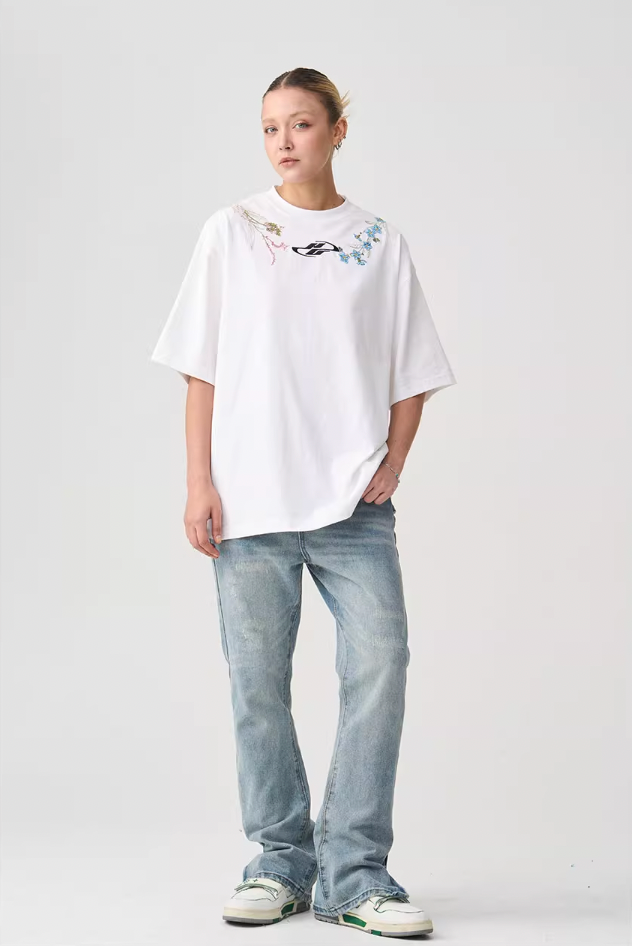 Harsh and Cruel Floral Collar Embroidery Tee