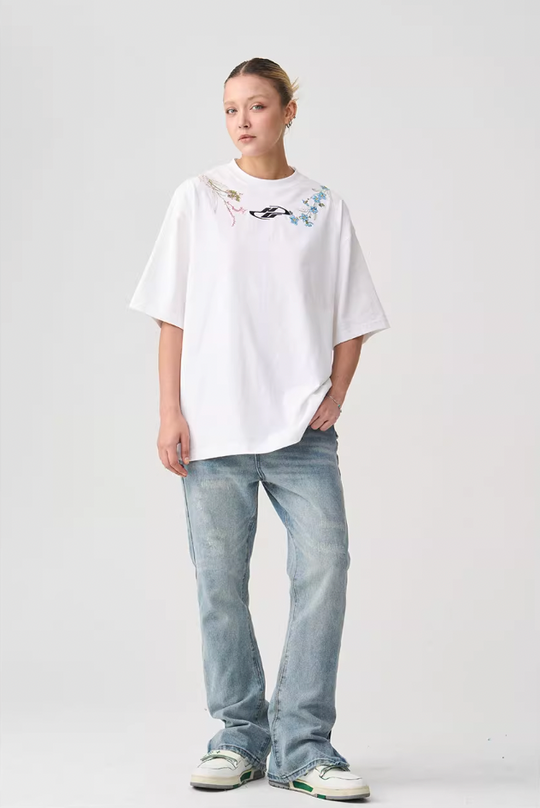 Harsh and Cruel Floral Collar Embroidery Tee