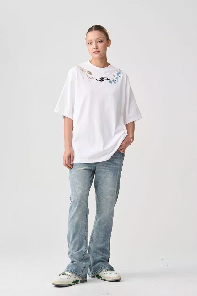 Harsh and Cruel Floral Collar Embroidery Tee