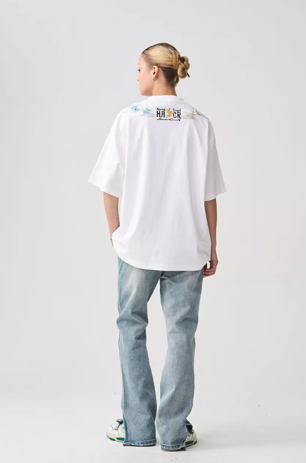 Harsh and Cruel Floral Collar Embroidery Tee