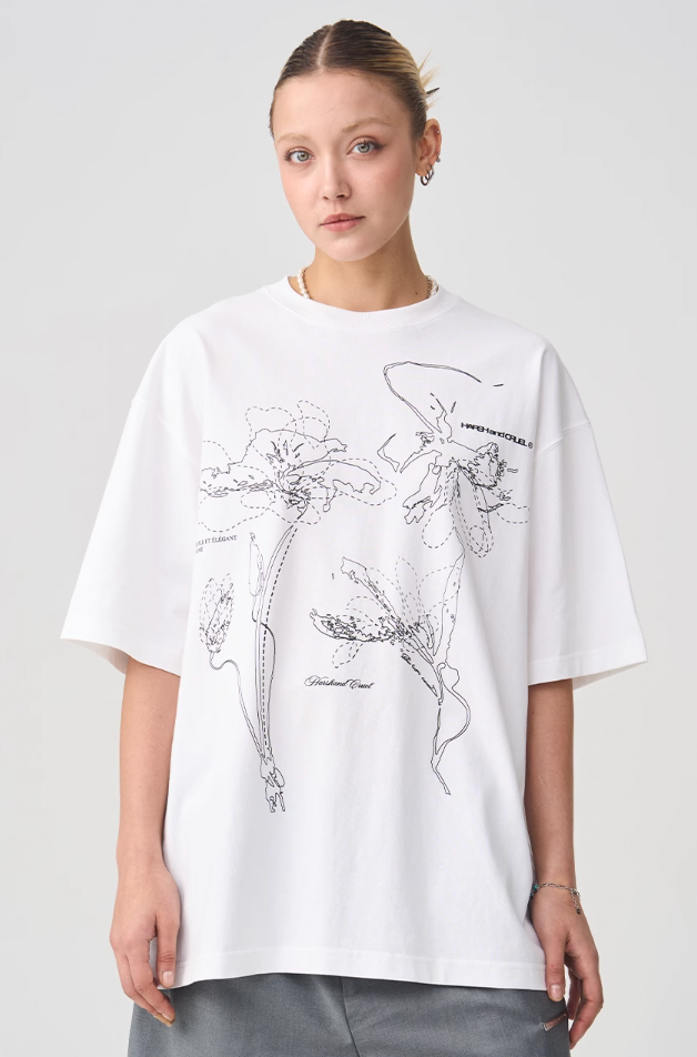 Harsh and Cruel Dotted Lines Flower Tee