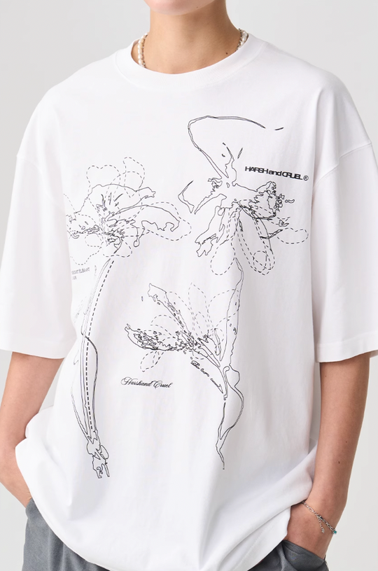 Harsh and Cruel Dotted Lines Flower Tee