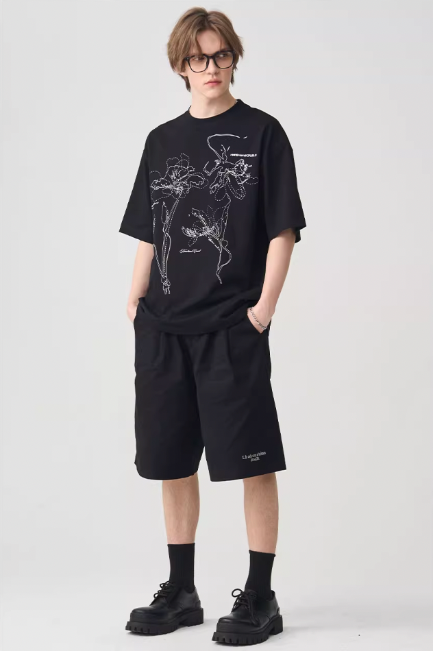 Harsh and Cruel Dotted Lines Flower Tee